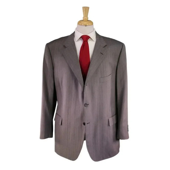 Raffaele Caruso Recent Gray Tonestripe Herringbone Super 180's Wool Suit 52R